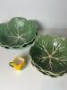 Five Cabbage Leaf Bowls with Tiny Yellow Floral Creamer
