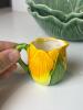 Five Cabbage Leaf Bowls with Tiny Yellow Floral Creamer - 2