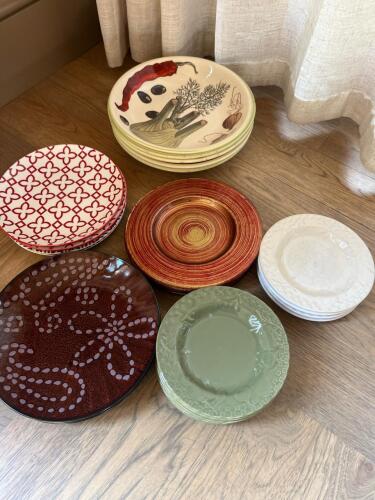 Assorted Decorative Dinner Plates in Mixed Patterns and Sizes