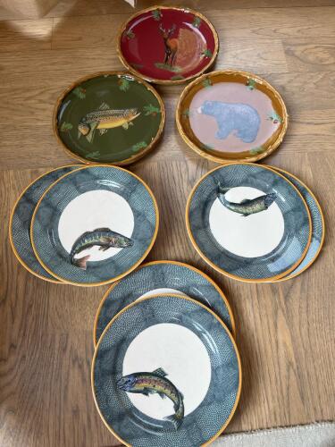 Williams Sonoma English Angler Fish Plates and Northern Lodge Plates