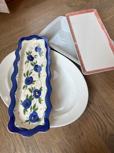 Lot of Four Ceramic Serving Platters, One with Beautiful Hand-Painting