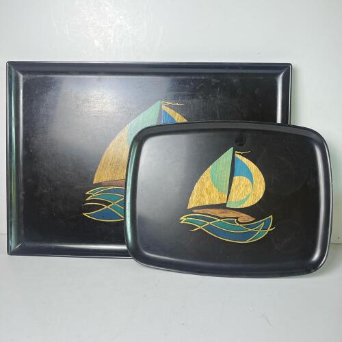 Couroc Monterey California Sailboat Inlaid Serving Tray