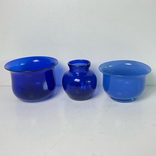 Beautiful Handblown Cobalt Blue Art Glass Vases and Bowls