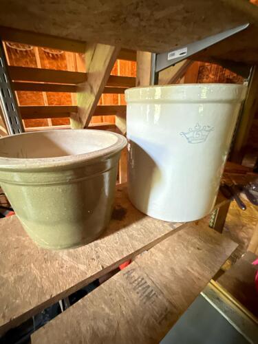 Stoneware Crock and Glazed Ceramic Planter