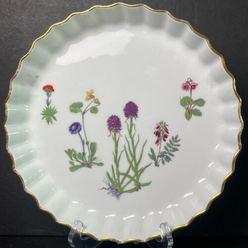 Louxoux Le Faune Floral Porcelain Tart Dish With Gold Rim