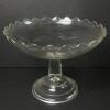 Glass Compote with Etched Wheat Motif and Scalloped Rim