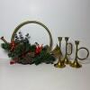 Brass French Horn Wall Decor & 3 Brass Bugle Candle Holders