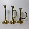 Brass French Horn Wall Decor & 3 Brass Bugle Candle Holders - 5