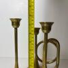 Brass French Horn Wall Decor & 3 Brass Bugle Candle Holders - 8