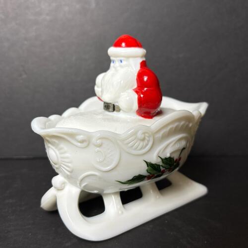 Westmoreland Milk Glass Santa Sleigh Candy Dish