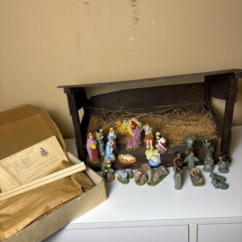 Wee Crafts Nativity Set with Wood Stable and Painted Figures