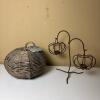 Pumpkin-Shaped Metal Tealight Holders & Wicker Pumpkin