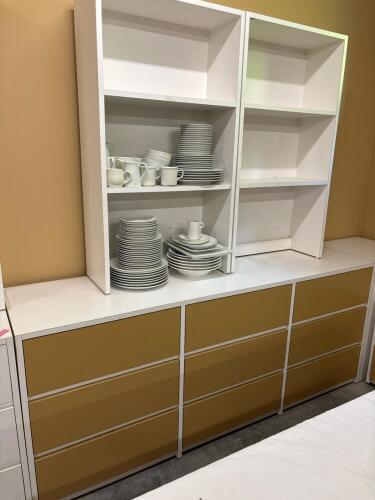 Modular Storage Cabinets with Drawers and Open Shelving