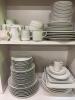 Assorted White Dinnerware Plates, Bowls, and Cups