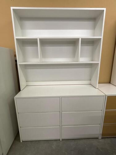 White Two-Piece Hutch Dresser with Six Drawers