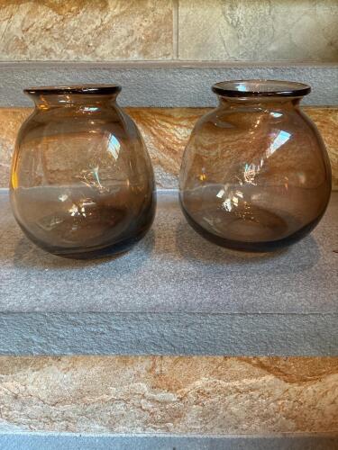 Pair of Hand-Blown Amber Glass Vases