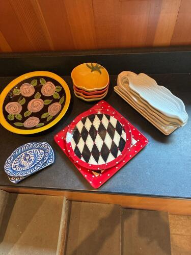 Assorted Decorative Ceramic Serving Dishes and Plates