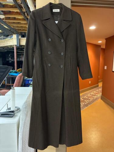 Italian Merino Wool Brown Double-Breasted Long Wool Coat