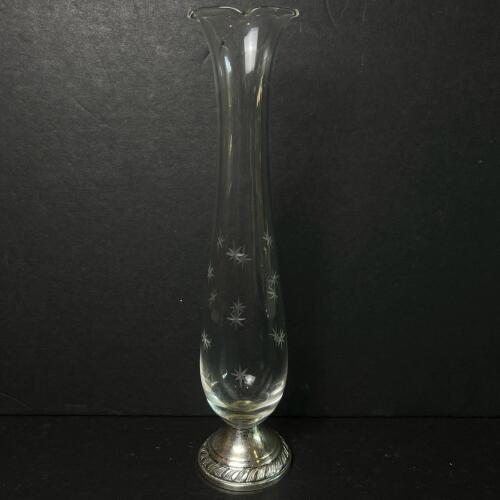Weighted Sterling Silver Glass Bud Vase