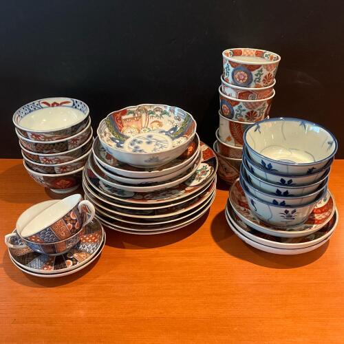 Assorted Japanese and Chinese-Style Porcelain Bowls, Plates, and Cups