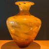 Large Hand-Blown Art Glass Vase With Swirled Amber Pattern