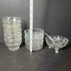Vintage Pressed & Etched Glass Dessert Bowls, Cups, and Footed Bowl with Ladle - 3