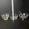 Vintage Pressed & Etched Glass Dessert Bowls, Cups, and Footed Bowl with Ladle - 8