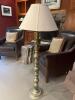 Brass Floor Lamp With Engraved Base And Fabric Shade - 8