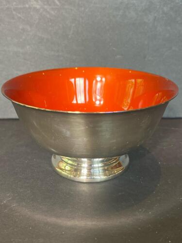 Small Reed & Barton Silver and Orange Enamel Footed Bowl