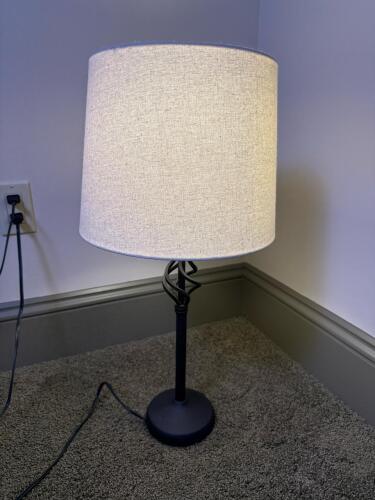 Black Metal Table Lamp with White Fabric Shade