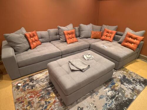 Contemporary Sectional Sofa with Ottoman and Accent Pillows