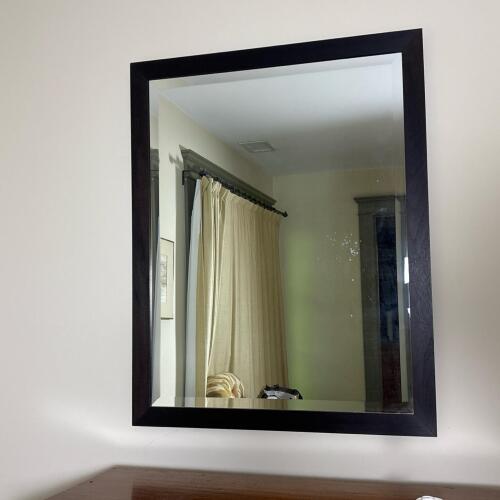 Rectangular Wall Mirror With Dark Wood Frame