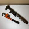 Vintage Wood Handle Pipe Wrench & Metal Pipe Wrench