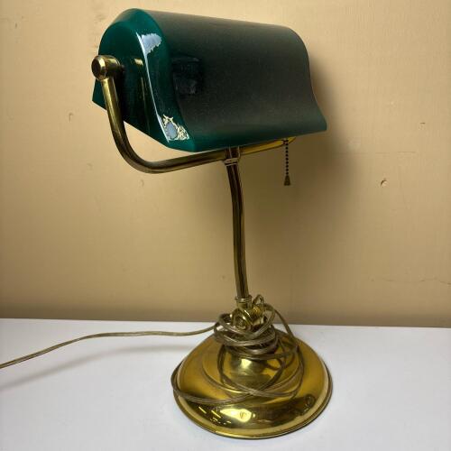 Vintage Brass Banker's Lamp with Green Shade