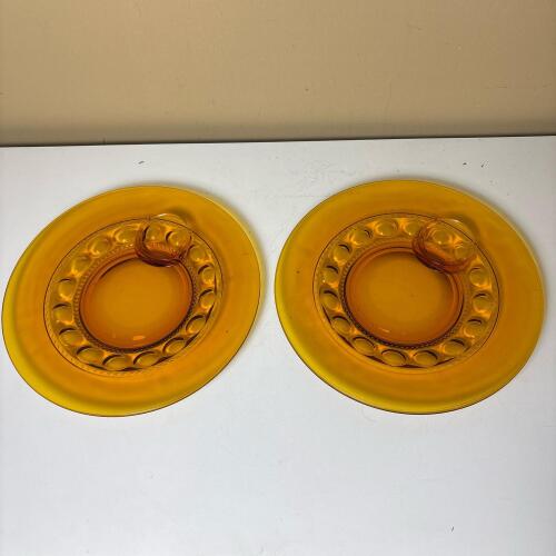 Two MCM Amber Glass Snack Plates