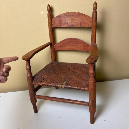 Rustic Wooden Doll's Armchair With Woven Seat