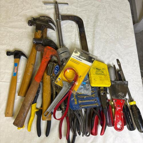Assorted Hand Tools: Hammers, Pliers, & Wrenches