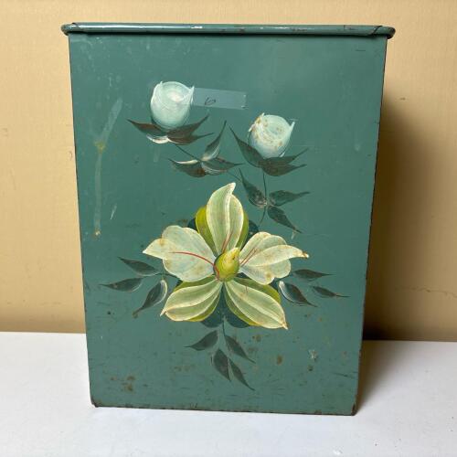 Vintage Hand-Painted Floral Metal Waste Basket