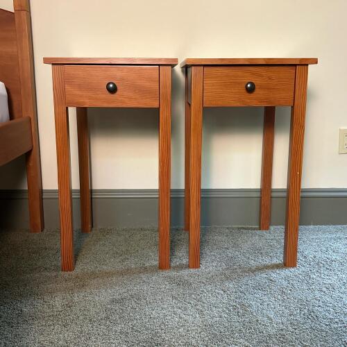 Pair of Narrow Wood One-Drawer Side Tables