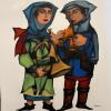 21" x 21" Joe Tripetti &ldquo;Pleasant Peasants&rdquo; Silver Cloisonn&eacute; Enamel Artwork - 5