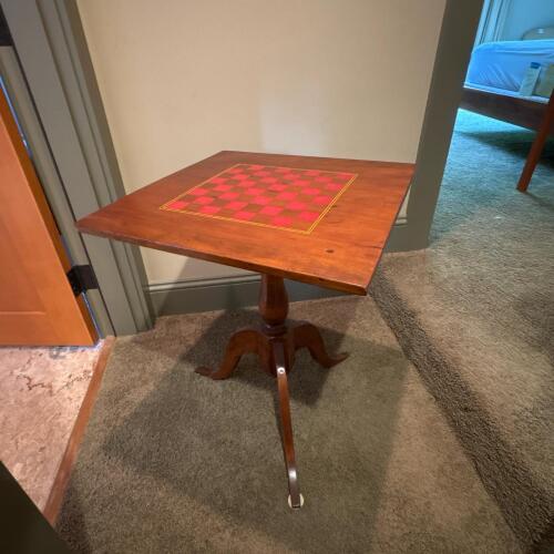 Wood Pedestal Game Table with Checkerboard Top