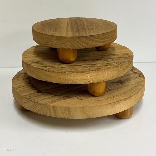 Trio of Wooden Pedestal Display Stands