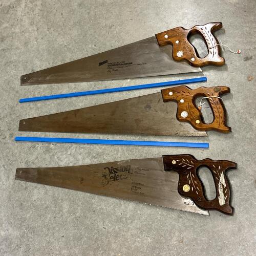 Trio of Vintage Crosscut Hand Saws - Two Disston