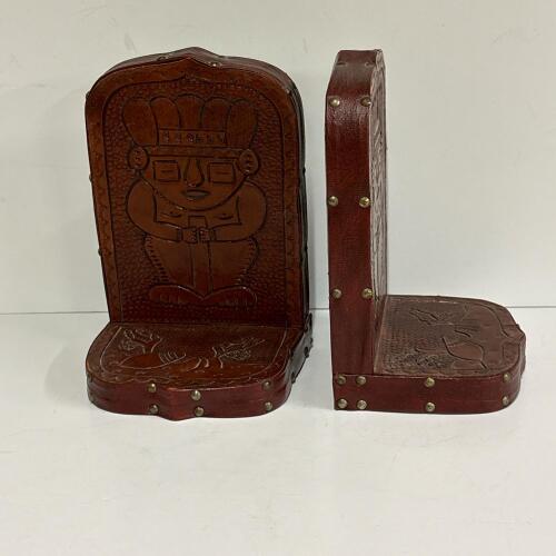 Pair of Embossed Leather Figural Bookends