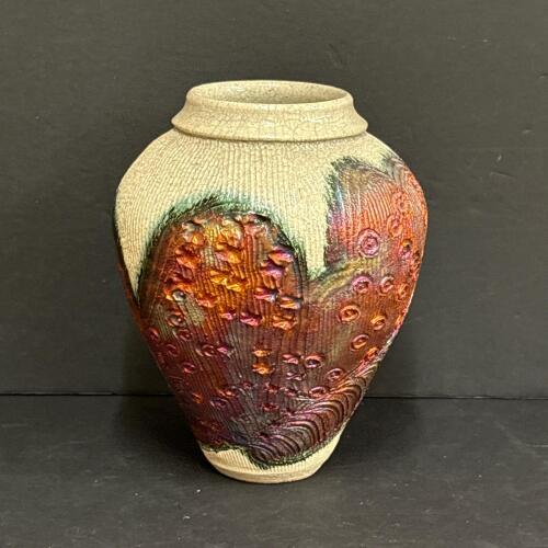 Art Pottery Vase With Multicolored Textured Glaze