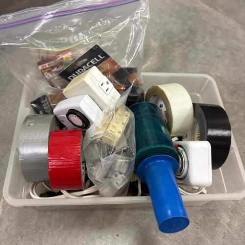 Assorted Electrical Timers, Duct Tapes, and Batteries