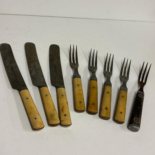 Vintage Sheffield Knives and Forks with Bone-Tone Handles