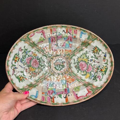 Rose Medallion-Style Decorated Ceramic Platter