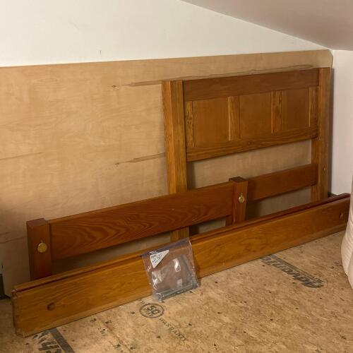 XL Twin Bed Wooden Frame with Brass Medallion Detail