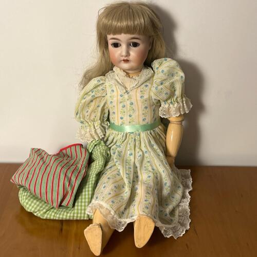 Antique-Style Bisque Doll with Blonde Wig and Extra Outfits